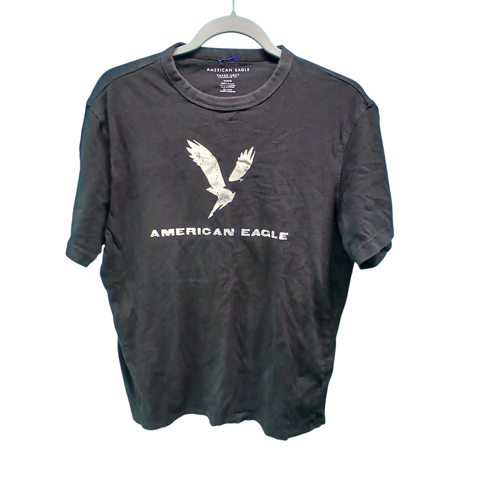 American Eagle Graphic T-Shirt Medium Black Logo Eagle Super Soft Cotton Skater